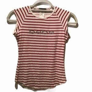 Bebe Striped Logo Tank Red & White Size S